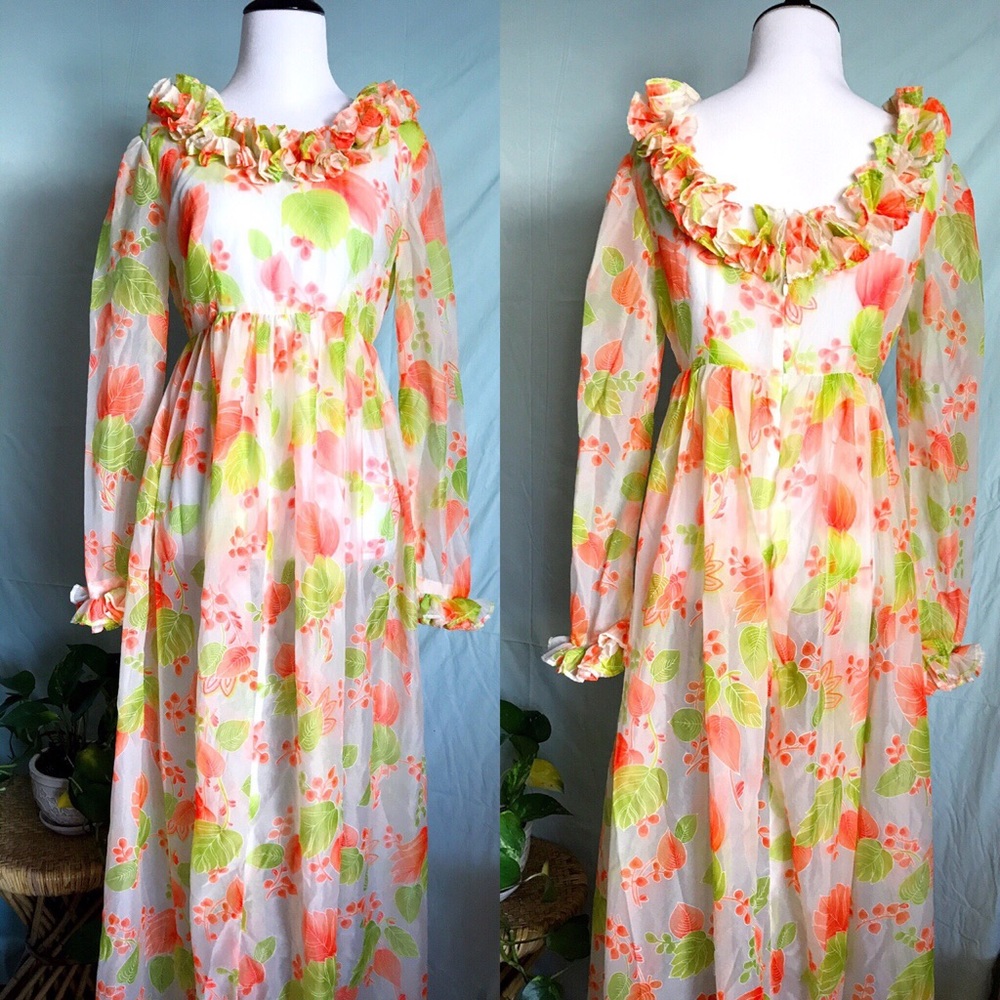 [VTG] Sheer Floral Maxi Dress